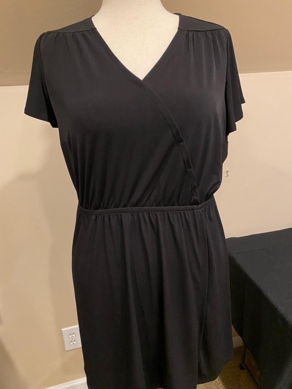 Lane Bryant Black Short Sleeve Faux Wrap Mini Dress